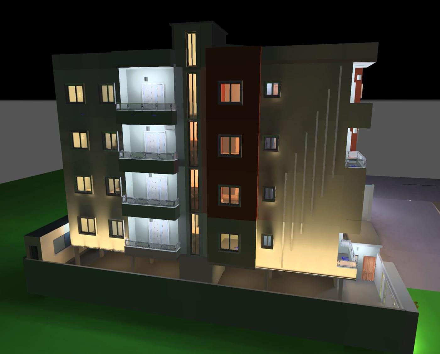 Étude 3D de mise en lumière d'une façade R+4